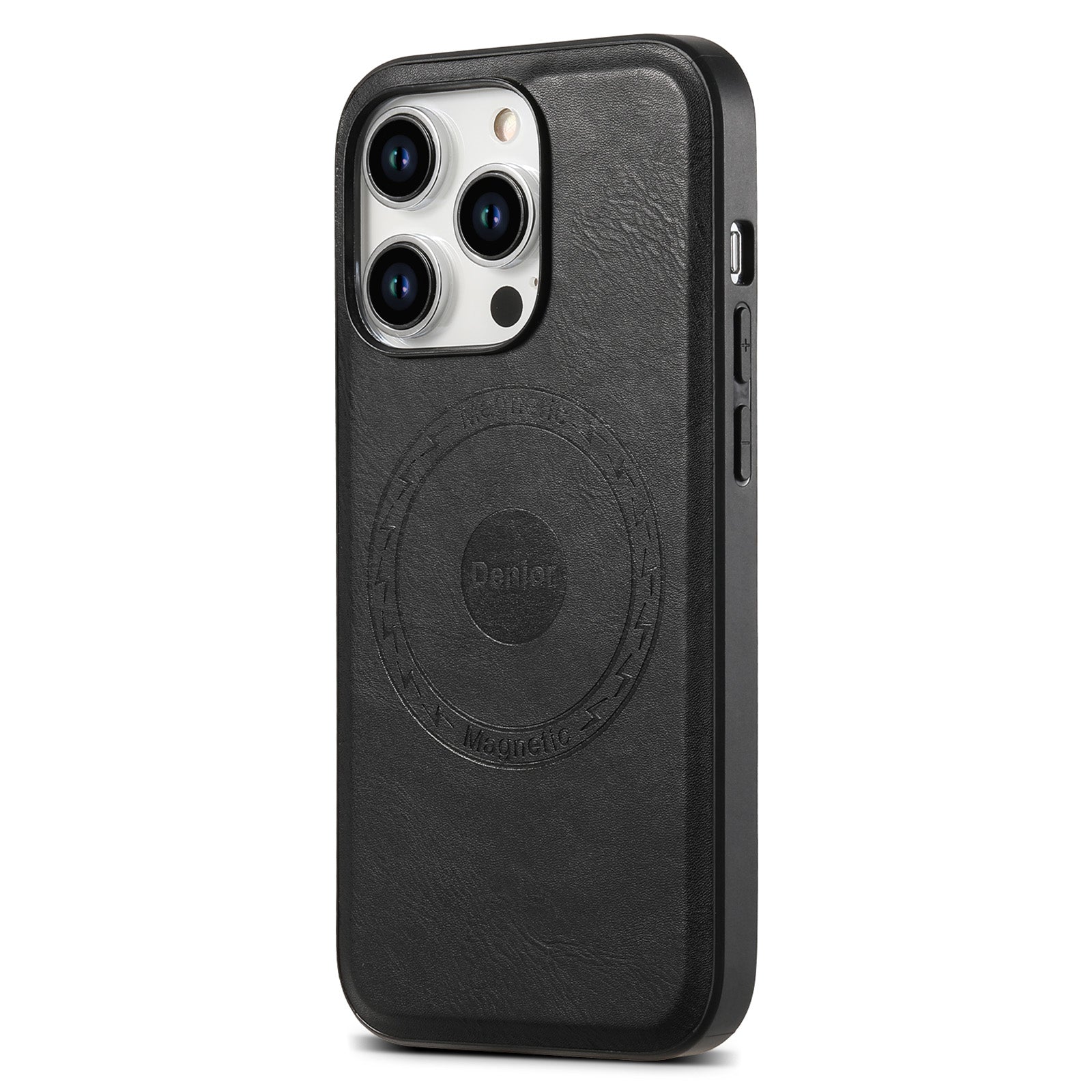 DENIOR For iPhone 15 Pro Max Magnetic Phone Case PU Leather Coated TPU+PC Cover - Black DENIOR For iPhone 15 Pro Max Magnetic Phone Case PU Leather Coated TPU+PC Cover - Black